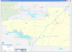Hot Spring County, AR Wall Map Zip Code Basic Style 2024